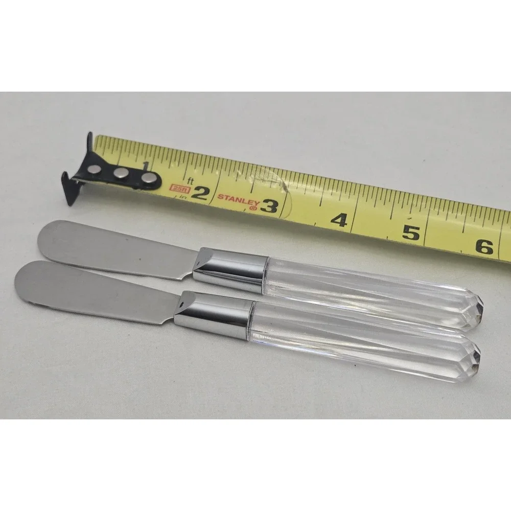 2 Vtg Stanley Roberts City Lights Butter Cheese Spreaders Clear Faceted Lucite